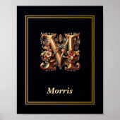 Luxury Baroque Letter M Monogram Poster  (Voorkant)