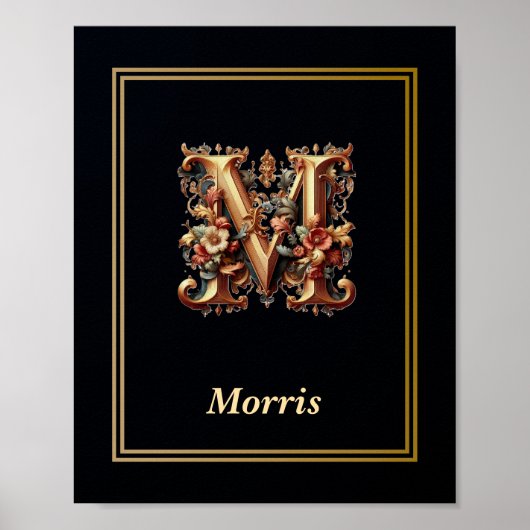 Luxury Baroque Letter M Monogram Poster  (Voorkant)