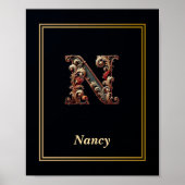 Luxury Baroque Letter N Monogram Poster  (Voorkant)
