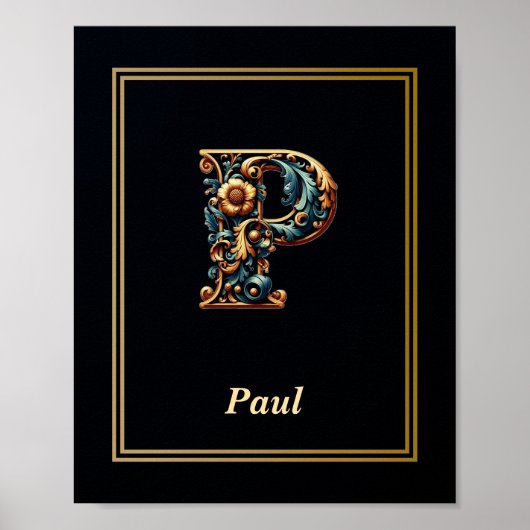 Luxury Baroque Letter P Monogram Poster  (Voorkant)