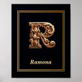 Luxury Baroque Letter R Monogram Poster (Voorkant)