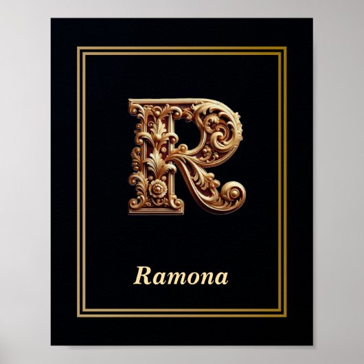 Luxury Baroque Letter R Monogram Poster  (Voorkant)