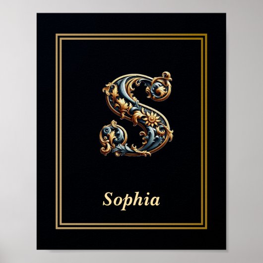 Luxury Baroque Letter S Monogram Poster  (Voorkant)
