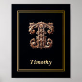 Luxury Baroque Letter T Monogram Poster  (Voorkant)