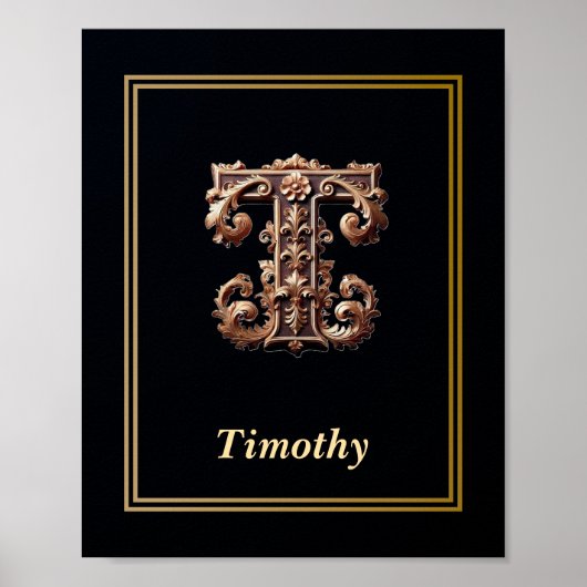 Luxury Baroque Letter T Monogram Poster  (Voorkant)