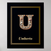 Luxury Baroque Letter U Monogram Poster (Voorkant)
