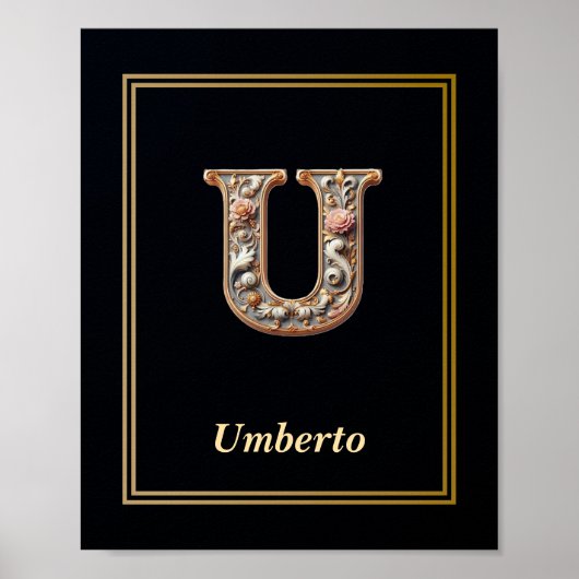Luxury Baroque Letter U Monogram Poster  (Voorkant)