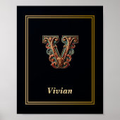 Luxury Baroque Letter V Monogram Poster  (Voorkant)