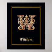 Luxury Baroque Letter W Monogram Poster  (Voorkant)
