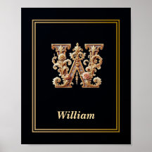 Luxury Baroque Letter W Monogram Poster