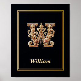 Luxury Baroque Letter W Monogram Poster 