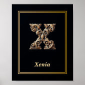 Luxury Baroque Letter X Monogram Poster (Voorkant)