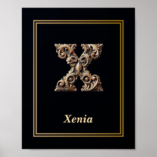 Luxury Baroque Letter X Monogram Poster  (Voorkant)