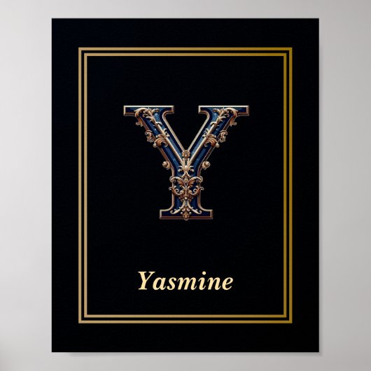 Luxury Baroque Letter Y Monogram Poster  (Voorkant)