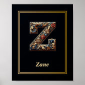 Luxury Baroque Letter Z Monogram Poster  (Voorkant)