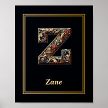 Luxury Baroque Letter Z Monogram Poster