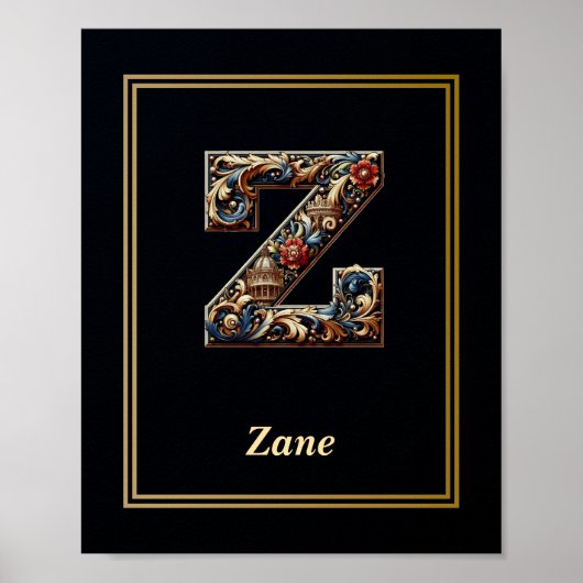 Luxury Baroque Letter Z Monogram Poster  (Voorkant)