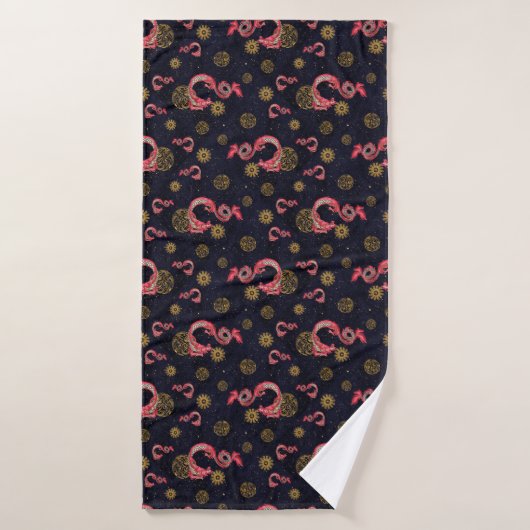 Luxury Bath Towel with Red Chinese Dragons & Gold Badhanddoek (Badhanddoek)