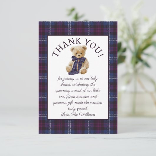 Luxury Bear Bow Bow Baby Shower  Bedankkaart (Staand voorkant)