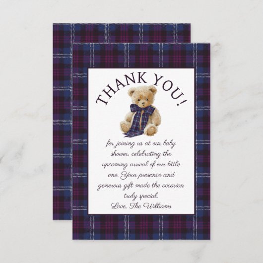 Luxury Bear Bow Bow Baby Shower Bedankkaart (Voorkant / Achterkant)