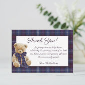 Luxury Bear Plaid Bow Baby Shower Bedankkaart (Staand voorkant)