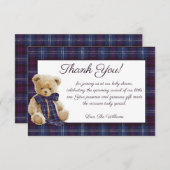 Luxury Bear Plaid Bow Baby Shower Bedankkaart (Voorkant / Achterkant)