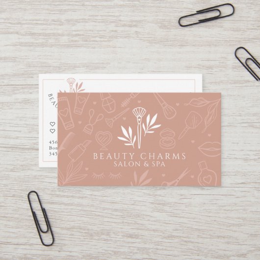 Luxury Beauty Charms Blush Pink Makeup Logo Visitekaartje (Voorkant / Achterkant in situ)