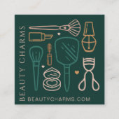 Luxury Beauty Charms Makeup Tools Emerald Green Vierkante Visitekaartje (Voorkant)