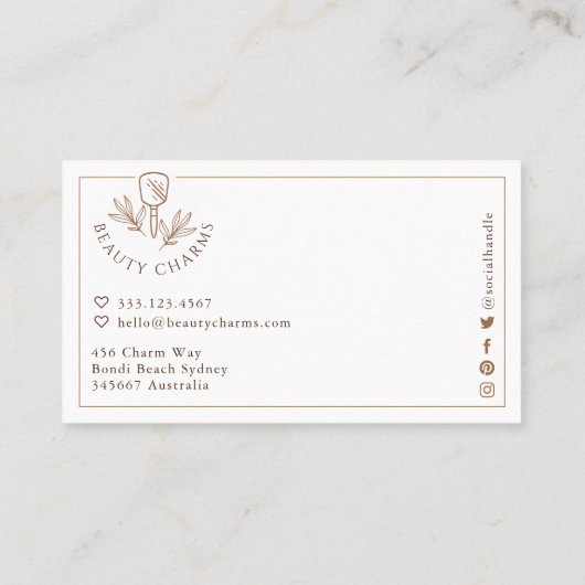 Luxury Beauty Charms Tan & Brown Makeup Logo Visitekaartje (Achterkant)