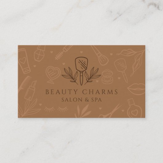 Luxury Beauty Charms Tan & Brown Makeup Logo Visitekaartje (Voorkant)