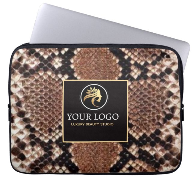 Luxury Beauty Salon Brand Brown Snake Skin  Laptop Sleeve (Voorkant)