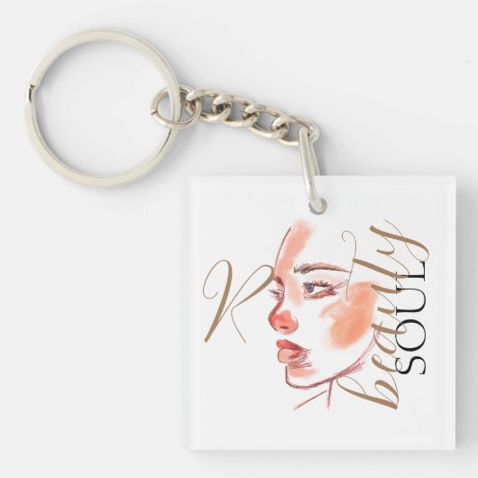 Luxury Beauty Soul Waterverf Script Monogramed Sleutelhanger (voorkant)