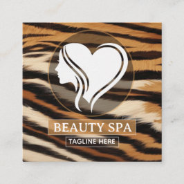 Luxury Beauty Spa Logo Elegant Tiger Print Salon  Vierkante Visitekaartje
