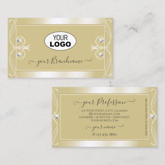 Luxury Beige Cream Sparkle Jewels met  Logo Visitekaartje (Voorkant / Achterkant)
