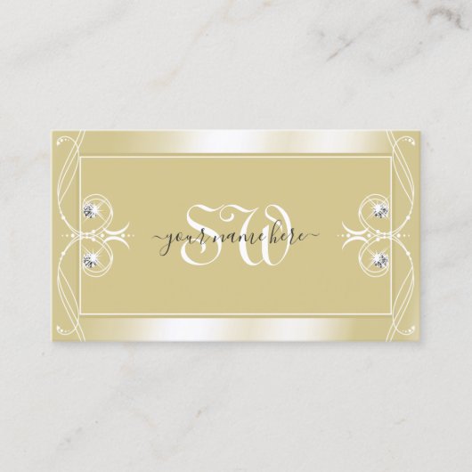 Luxury Beige Cream Sparkle Jewels Monogram  Visitekaartje (Voorkant)