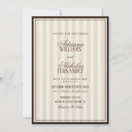Luxury Beige Espresso Stripes Wedding Kaart