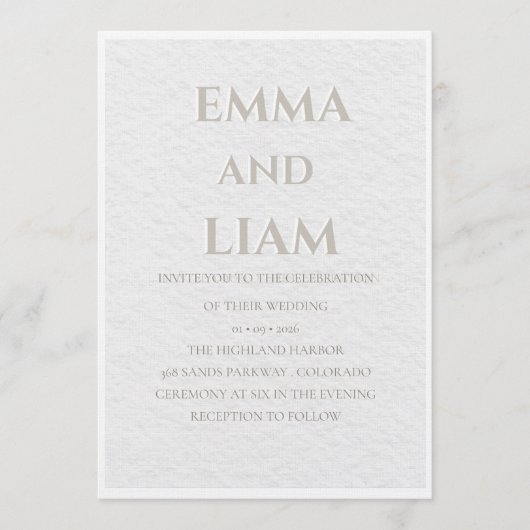 Luxury Beige & Gold Wedding Invitation | Elegant M Kaart (Voorkant)