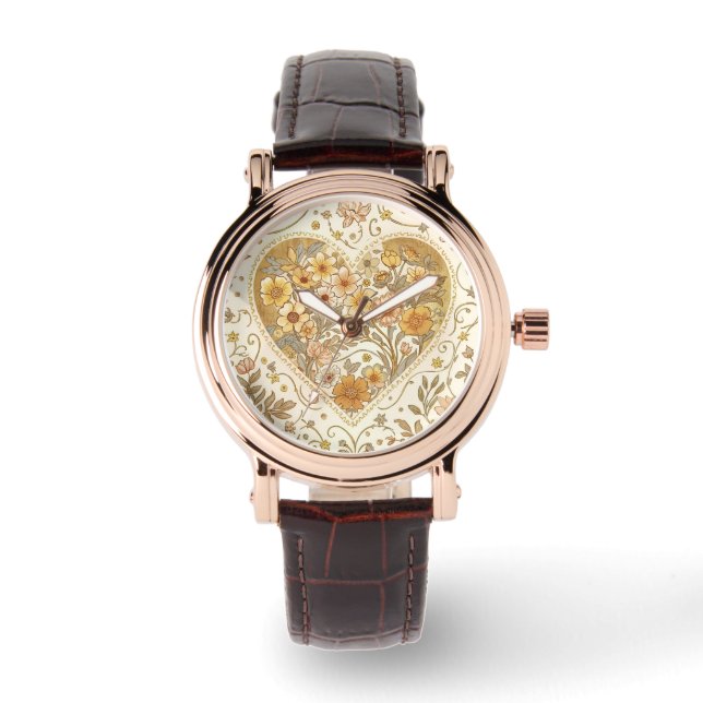 Luxury, , Beigi Gold ,Love Heart , Valentine's Day Horloge (Voorkant)