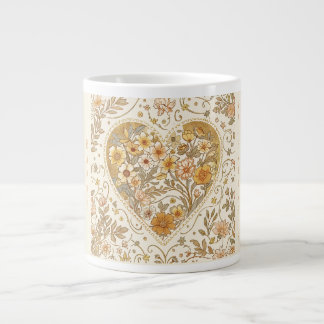 Luxury, , Beigi Gold Yellow ,Love Heart Flowers Grote Koffiekop
