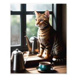 Luxury Bengal Cat Portrait by Window Foto Afdruk