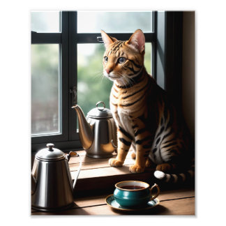Luxury Bengal Cat Portrait by Window Foto Afdruk