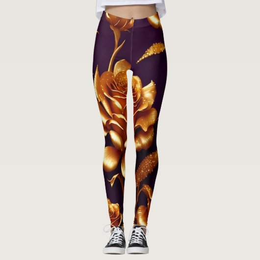 Luxury Big Gold Roos Modern Collectie Leggings (Voorkant)