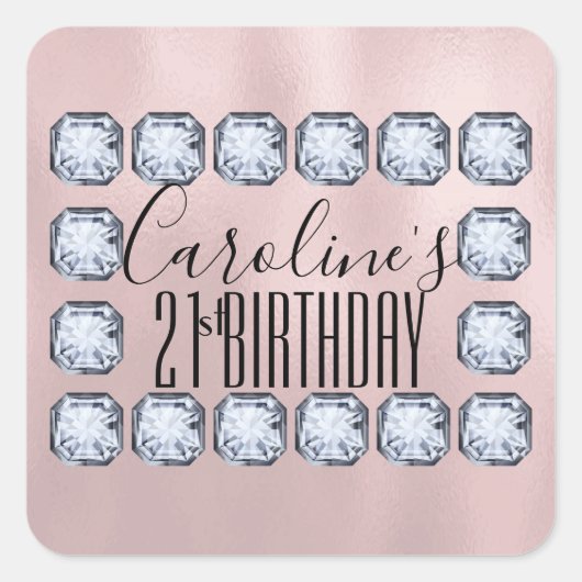 Luxury Birthday Roos Glass Texture Vierkante Sticker (Voorkant)