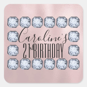 Luxury Birthday Roos Glass Texture Vierkante Sticker