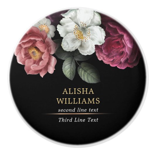 Luxury Black - Aangepaste Floral Keramische Knop (Voorkant)