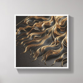 Luxury Black and Gold Filigree Waves - Elegant 3D Canvas Afdruk