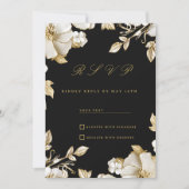 Luxury black and gold floral RSVP Kaart (Voorkant)