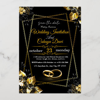 Luxury-Black-and-Gold-Floral-Wedding-Invitation- Folie Uitnodiging