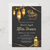 Luxury Black and Gold Lantern Iftar Dinner Kaart (Voorkant)