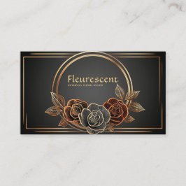 Luxury Black and Gold Line Art Rose Floral Visitekaartje